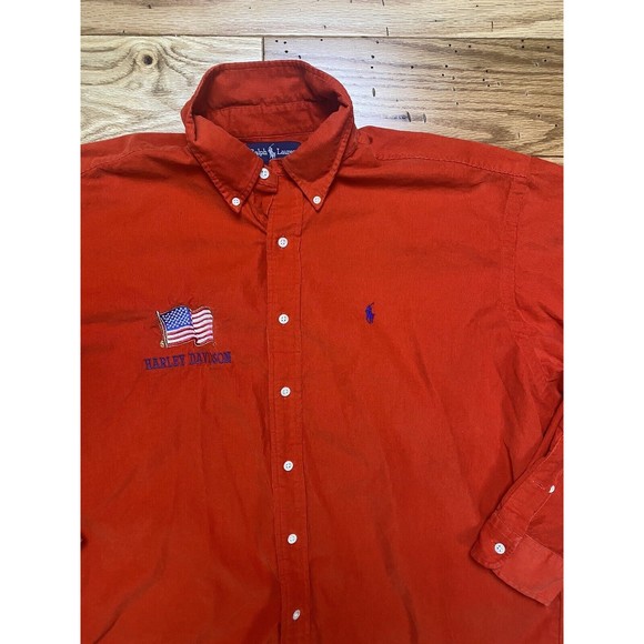 Ralph Lauren Blake - Men's Long Sleeve Button Down XL. Red. Corduroy. Flag - Picture 1 of 9